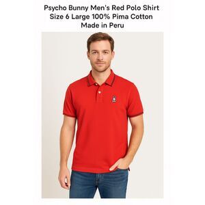 Psycho Bunny Men’s Red Polo Shirt Size 6 Large 100% Pima Cotton Made in Peru